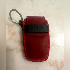 Tan Leather Embossed BMW Key Fob Holder Keychain Case